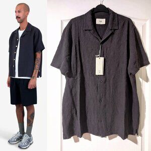 Folk | Cornelli Short Sleeve Floral Embroidered Shirt In Washed Black